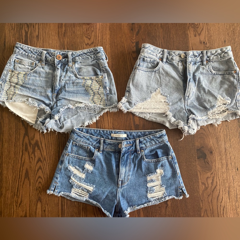 Set of three cut-off jean shorts, AE and PACSUN